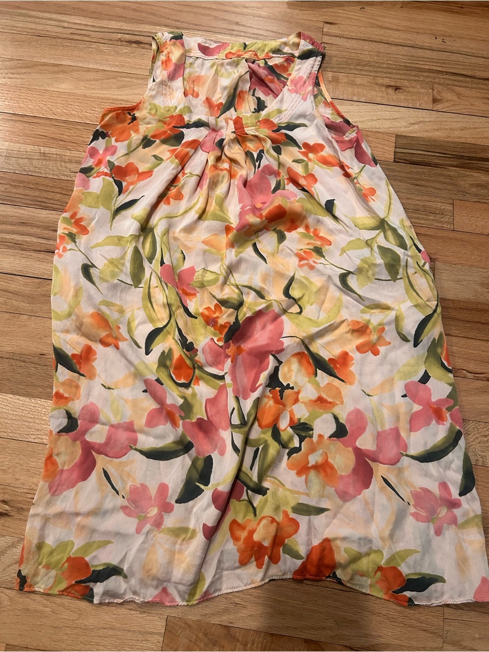 100% Silk Watercolor Floral Sleeveless Shift Dress / Tunic – Roomy Fit / Large
